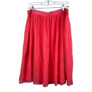 J Crew Coral Pink Orange Chiffon Pleated Knee-Length Silk Blend Skirt Size 12